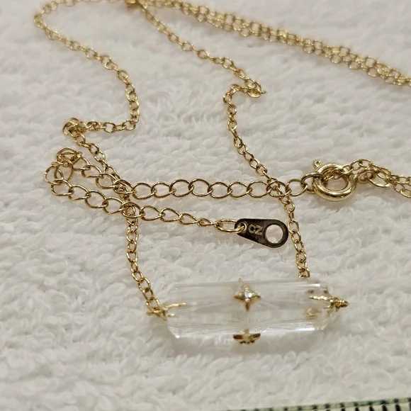 SU 925 Vermeil Crystal Lozenge Necklace with CZs - Picture 12 of 14